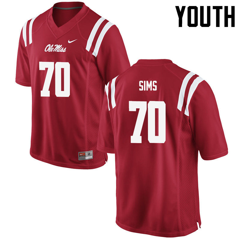 Youth Ole Miss Rebels #70 Jordan Sims College Football Jerseys-Red